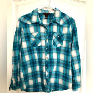 Boy’s Size S Turquoise plaid flannel shirt